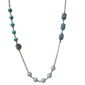 Elegant Multi Stone Beaded Necklace Aqua Accents Retro 50s 60s Fashion Jewelry